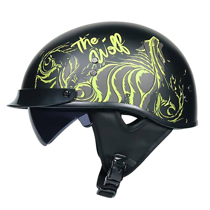 Halbschalenhelm mit Ece Jethelm Retro mit Visier Motorrad-Helm Brain-Cap Halbschale Retro Roller Helm Moped Halbschale Scooter-Helm Retro Half Helm ​für Cruiser Chopper von BDTOT