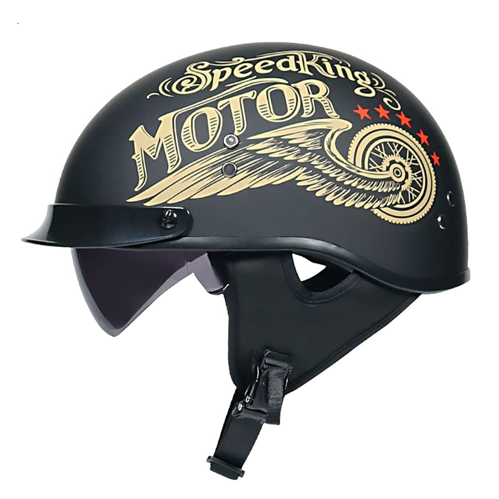 Halbschalenhelm mit Ece Jethelm Retro mit Visier Motorrad-Helm Brain-Cap Halbschale Retro Roller Helm Moped Halbschale Scooter-Helm Retro Half Helm ​für Cruiser Chopper von BDTOT