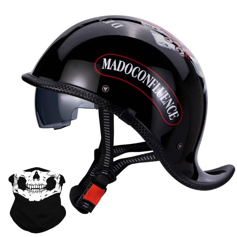 Motorrad Halbhelme Deutsche Retro Jethelm Motorradhelm mit Built-in Visier Halbschalenhelm mit ECE Brain-Cap Vintage Rollerhelm Mofa-Helm für Biker Cruiser Chopper Moped Scooter von BDTOT