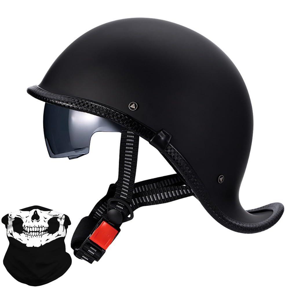 Motorrad Halbhelme Deutsche Retro Jethelm Motorradhelm mit Built-in Visier Halbschalenhelm mit ECE Brain-Cap Vintage Rollerhelm Mofa-Helm für Biker Cruiser Chopper Moped Scooter von BDTOT