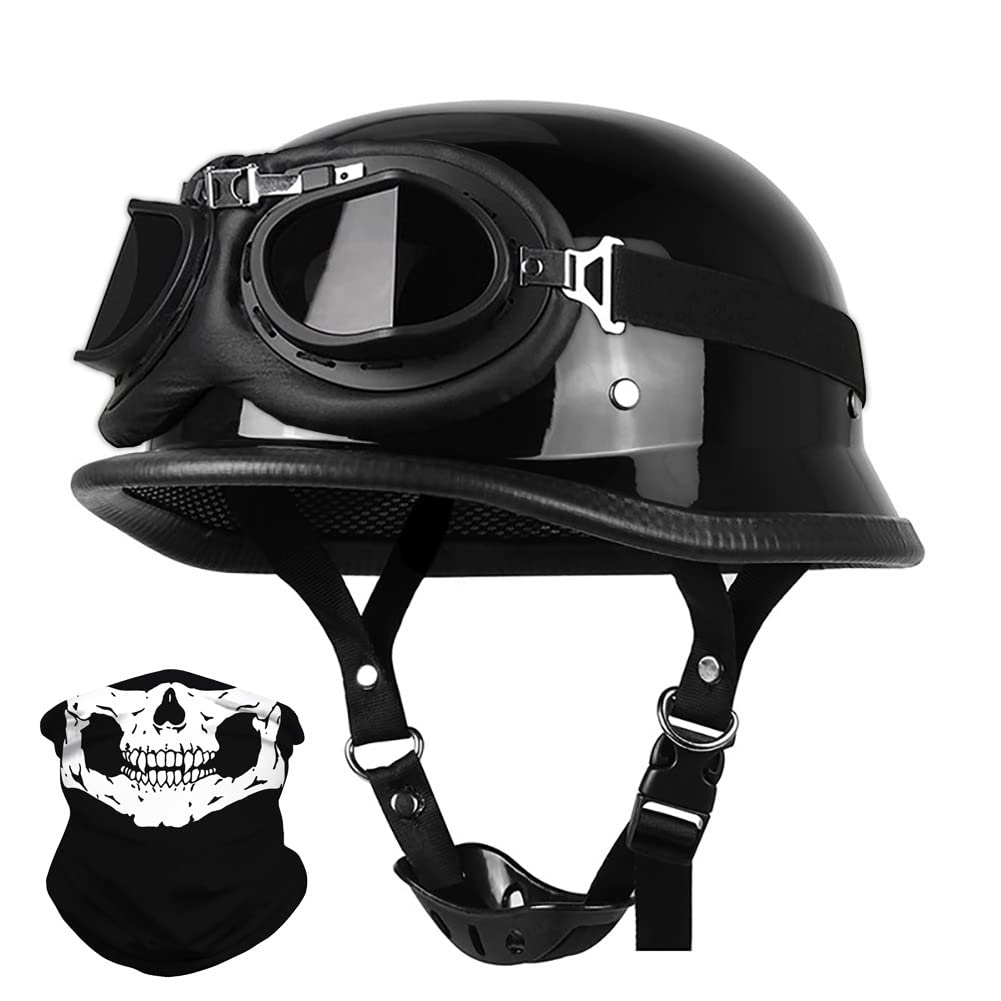 Motorrad Halbhelme Halbschalenhelm mit ECE Retro Motorradhelm Jethelm mit Schutzbrille Brain-Cap Rollerhelm Cruiser Chopper Moped Scooter-Helm Jet-Helm für Erwachsene Herren Damen von BDTOT