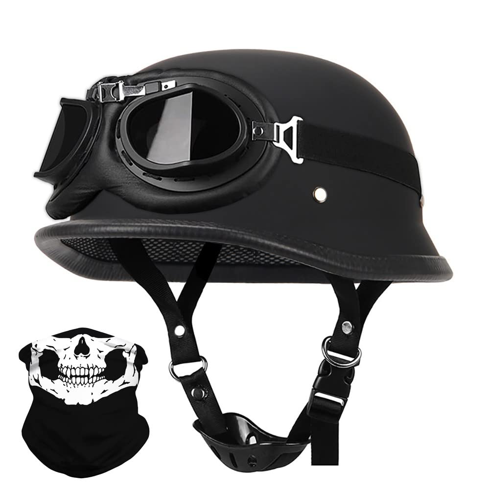 Motorrad Halbhelme Halbschalenhelm mit ECE Retro Motorradhelm Jethelm mit Schutzbrille Brain-Cap Rollerhelm Cruiser Chopper Moped Scooter-Helm Jet-Helm für Erwachsene Herren Damen von BDTOT