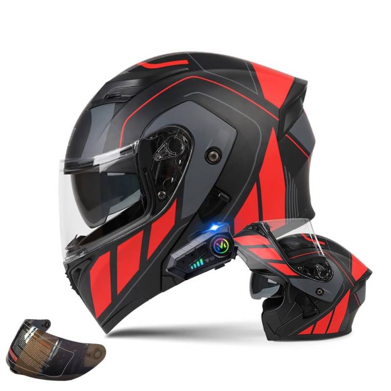 Motorrad Klapphelm mit Bluetooth Motorradhelm Integralhelm mit Doppelvisier DOT/ECE-Zertifiziert Herren Damen Modularer Sturzhelm mit Eingebautem Mikrofon für Automatische Reaktion von BDTOT