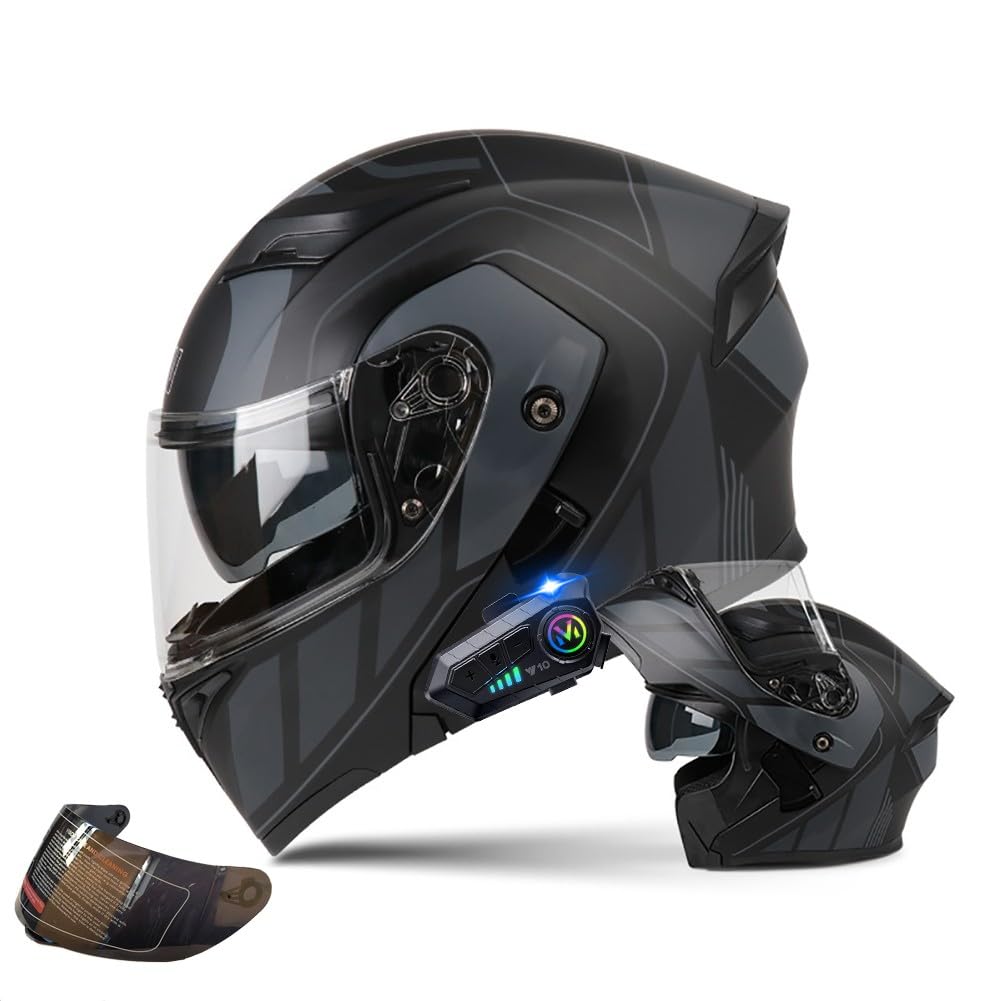 Motorrad Klapphelm mit Bluetooth Motorradhelm Integralhelm mit Doppelvisier DOT/ECE-Zertifiziert Herren Damen Modularer Sturzhelm mit Eingebautem Mikrofon für Automatische Reaktion von BDTOT