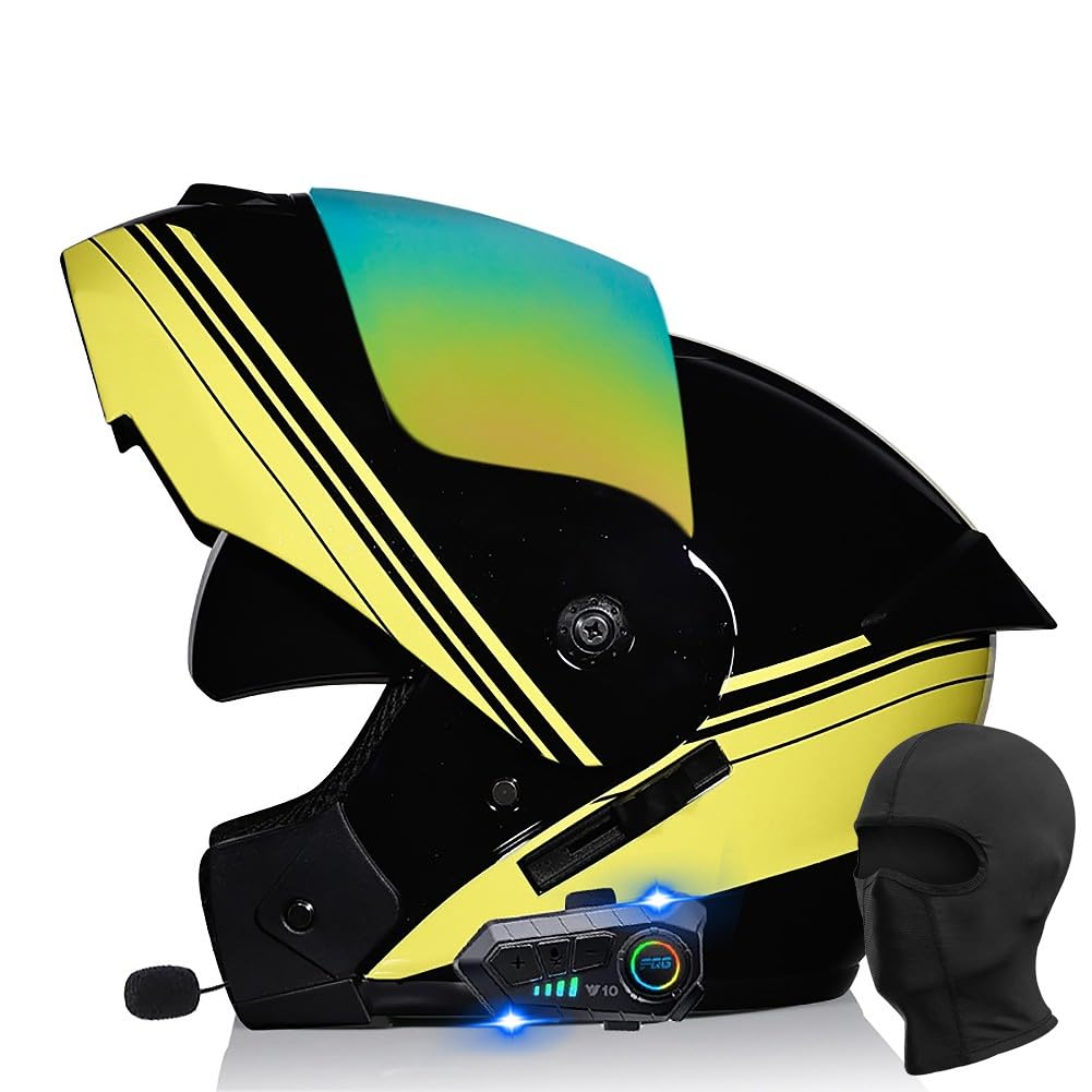 Motorrad Klapphelm mit Bluetooth Motorradhelm mit Sonnenblende ECE Zertifiziert Integralhelm mit Doppelvisier Roller Mofa Helm mit Mikrofon Auto-Antwort für Erwachsene Herren Damen von BDTOT