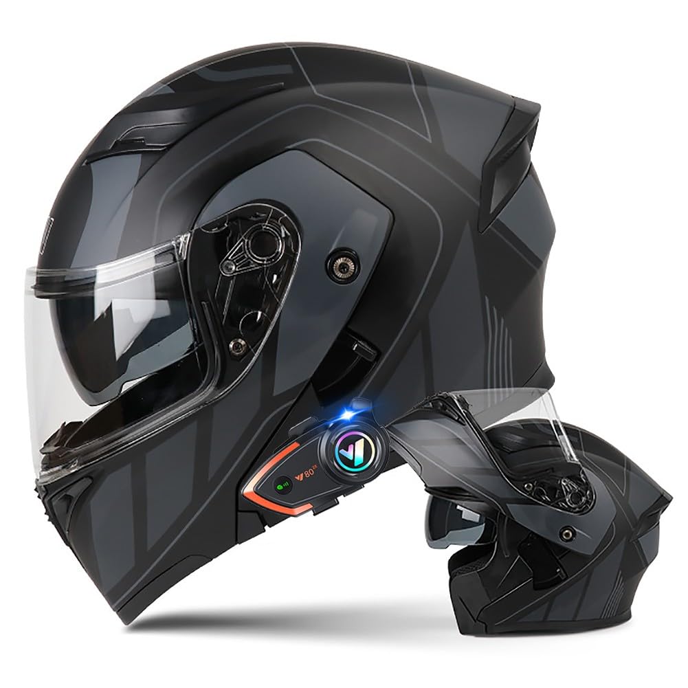 Motorradhelm mit Bluetooth Klapphelm Doppelvisier Modularer Helm ECE Zertifiziert Integralhelm mit Mikrofon für Automatische Reaktion Intercom Sturzhelm für Erwachsene Damen Herren von BDTOT