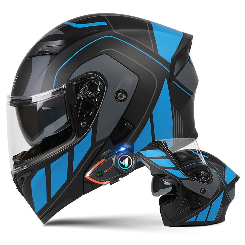 Motorradhelm mit Bluetooth Klapphelm Doppelvisier Modularer Helm ECE Zertifiziert Integralhelm mit Mikrofon für Automatische Reaktion Intercom Sturzhelm für Erwachsene Damen Herren von BDTOT