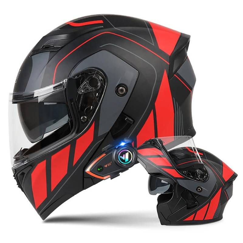 Motorradhelm mit Bluetooth Klapphelm Doppelvisier Modularer Helm ECE Zertifiziert Integralhelm mit Mikrofon für Automatische Reaktion Intercom Sturzhelm für Erwachsene Damen Herren von BDTOT