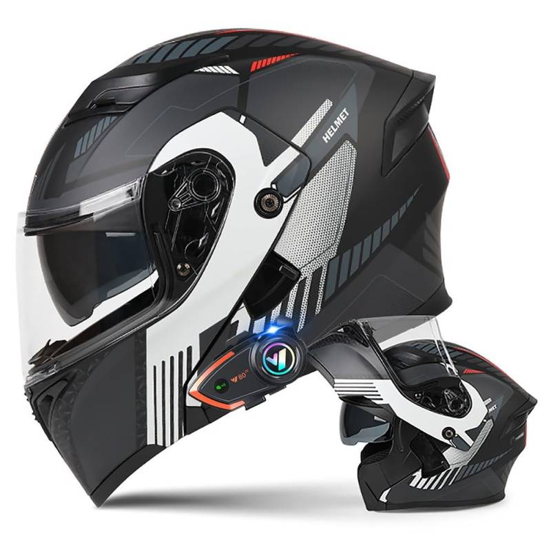 Motorradhelm mit Bluetooth Klapphelm Doppelvisier Modularer Helm ECE Zertifiziert Integralhelm mit Mikrofon für Automatische Reaktion Intercom Sturzhelm für Erwachsene Damen Herren von BDTOT