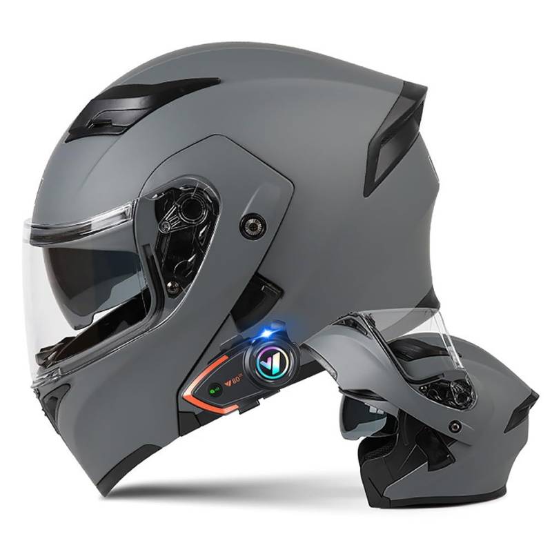 Motorradhelm mit Bluetooth Klapphelm Doppelvisier Modularer Helm ECE Zertifiziert Integralhelm mit Mikrofon für Automatische Reaktion Intercom Sturzhelm für Erwachsene Damen Herren von BDTOT