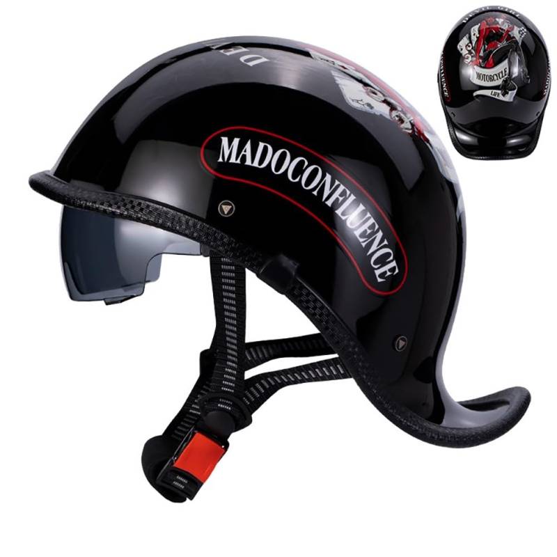 Retro Motorrad Halbhelme Deutscher Stil Motorradhelm Jethelm mit Visier Halbschalenhelm mit ECE Roller Mofa Offenem Helm Cruiser Chopper Moped Scooter Helm für Herren und Damen von BDTOT