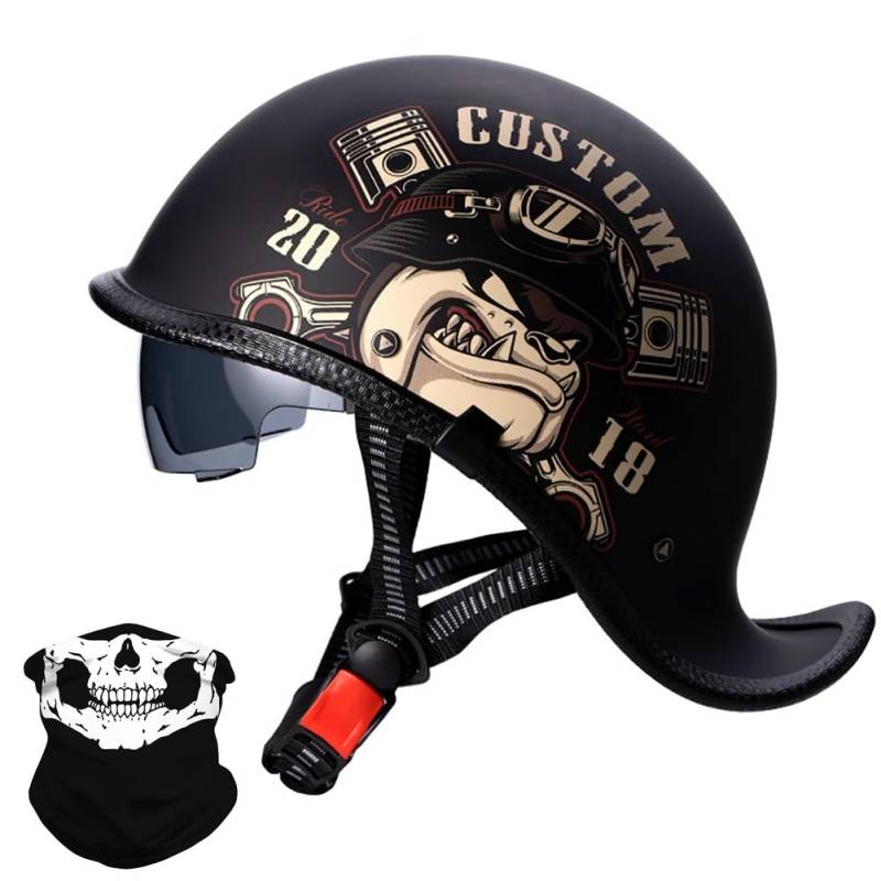 Retro Motorrad Halbhelme Deutscher Stil Motorradhelm Jethelm mit Visier Halbschalenhelm mit ECE Roller Mofa Offenem Helm Cruiser Chopper Moped Scooter Helm für Herren und Damen von BDTOT