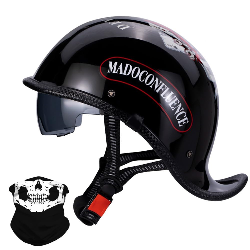 Retro Motorrad Halbhelme Deutscher Stil Motorradhelm Jethelm mit Visier Halbschalenhelm mit ECE Roller Mofa Offenem Helm Cruiser Chopper Moped Scooter Helm für Herren und Damen von BDTOT