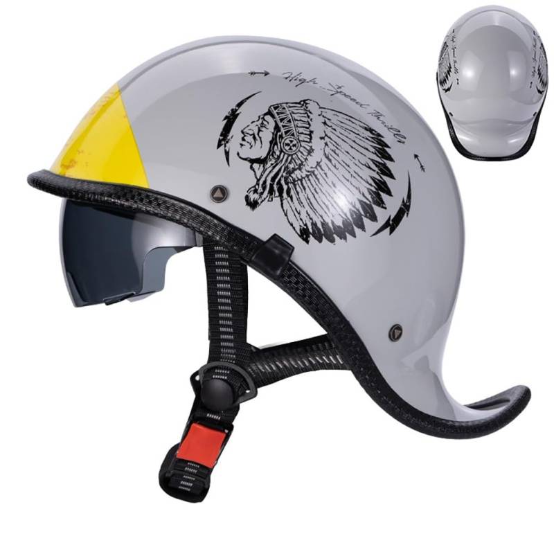 Retro Motorrad Halbhelme Deutscher Stil Motorradhelm Jethelm mit Visier Halbschalenhelm mit ECE Roller Mofa Offenem Helm Cruiser Chopper Moped Scooter Helm für Herren und Damen von BDTOT