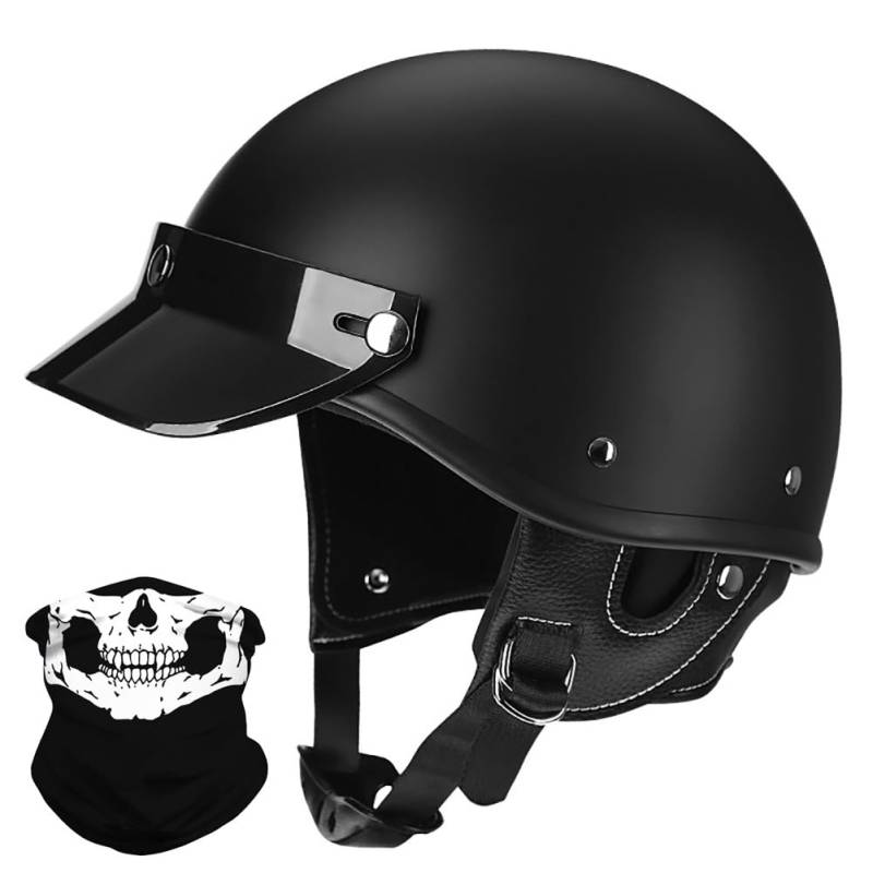 Vintage Motorrad Halbhelme Retro JetHelm Halbschalenhelm mit ECE Deutsche Motorradhelm Scooter-Helm mit Abnehmbarer Krempe und Herausnehmbares Innenfutter für Moped Cruiser Chopper von BDTOT