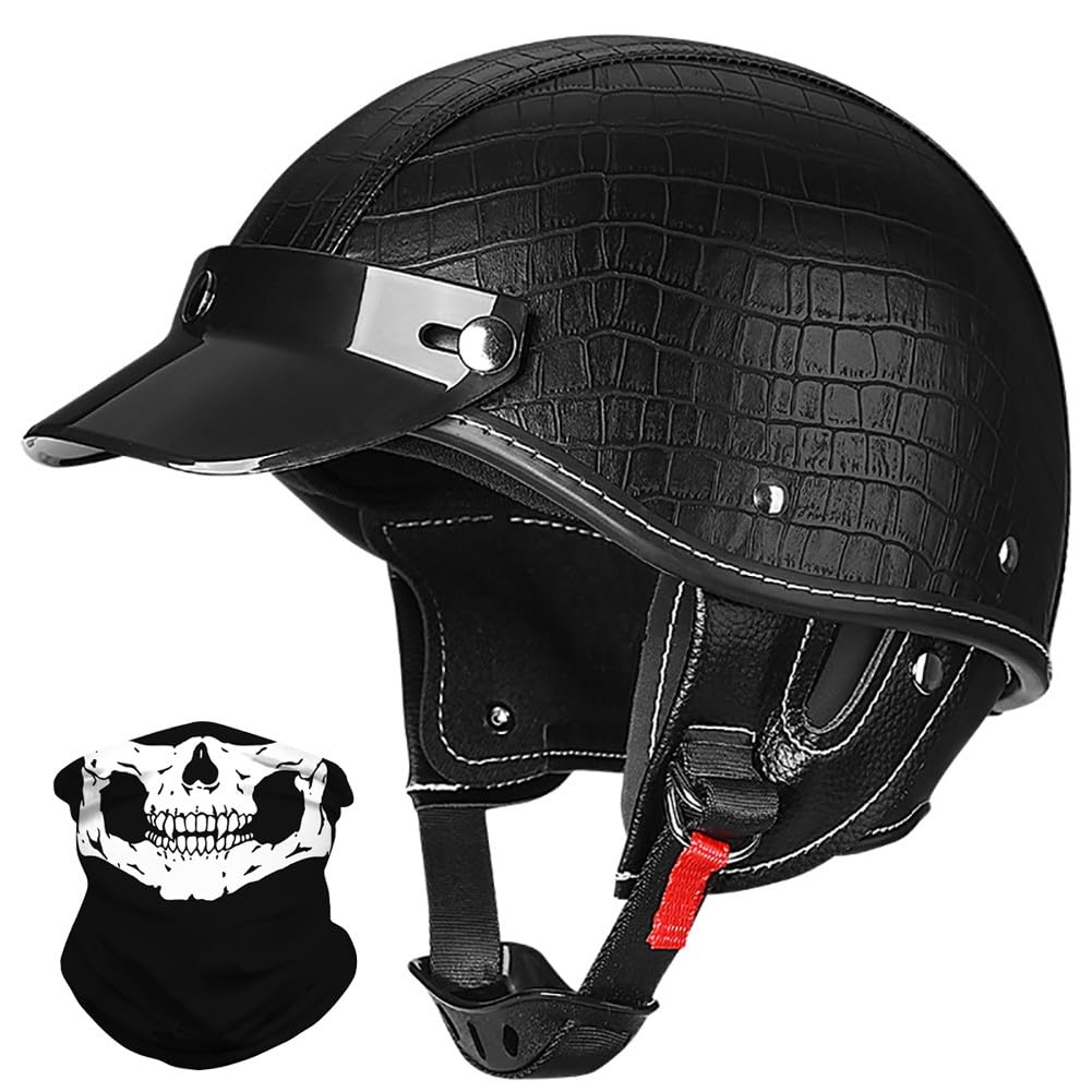 Vintage Motorrad Halbhelme Retro JetHelm Halbschalenhelm mit ECE Deutsche Motorradhelm Scooter-Helm mit Abnehmbarer Krempe und Herausnehmbares Innenfutter für Moped Cruiser Chopper von BDTOT