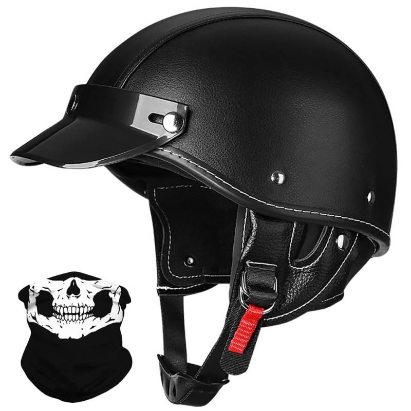 Vintage Motorrad Halbhelme Retro JetHelm Halbschalenhelm mit ECE Deutsche Motorradhelm Scooter-Helm mit Abnehmbarer Krempe und Herausnehmbares Innenfutter für Moped Cruiser Chopper von BDTOT