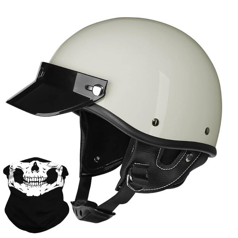 Vintage Motorrad Halbhelme Retro JetHelm Halbschalenhelm mit ECE Deutsche Motorradhelm Scooter-Helm mit Abnehmbarer Krempe und Herausnehmbares Innenfutter für Moped Cruiser Chopper von BDTOT