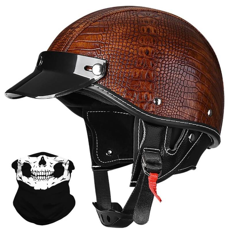 Vintage Motorrad Halbhelme Retro JetHelm Halbschalenhelm mit ECE Deutsche Motorradhelm Scooter-Helm mit Abnehmbarer Krempe und Herausnehmbares Innenfutter für Moped Cruiser Chopper von BDTOT