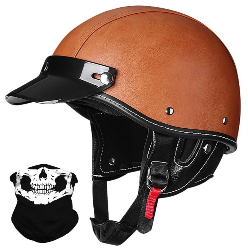 Vintage Motorrad Halbhelme Retro JetHelm Halbschalenhelm mit ECE Deutsche Motorradhelm Scooter-Helm mit Abnehmbarer Krempe und Herausnehmbares Innenfutter für Moped Cruiser Chopper von BDTOT