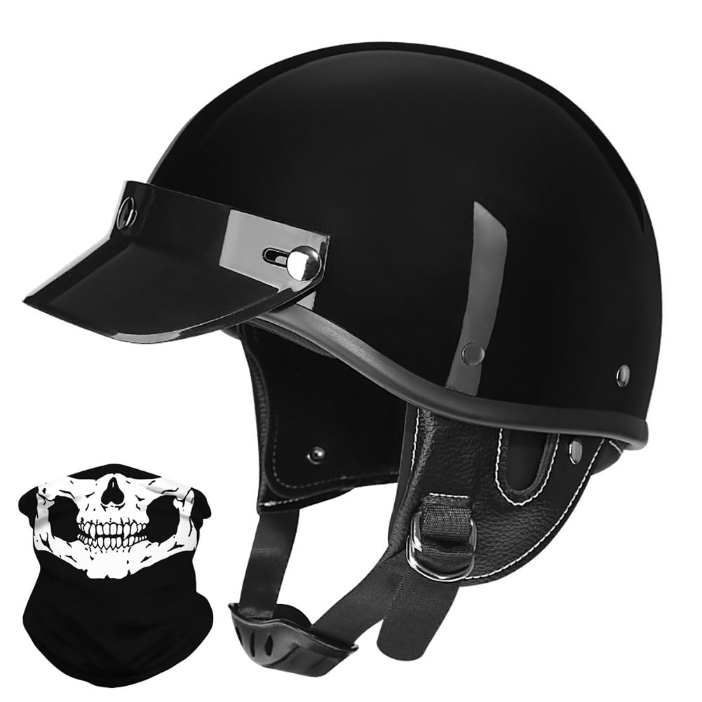 Vintage Motorrad Halbhelme Retro JetHelm Halbschalenhelm mit ECE Deutsche Motorradhelm Scooter-Helm mit Abnehmbarer Krempe und Herausnehmbares Innenfutter für Moped Cruiser Chopper von BDTOT