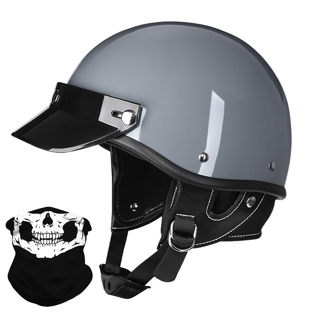 Vintage Motorrad Halbhelme Retro JetHelm Halbschalenhelm mit ECE Deutsche Motorradhelm Scooter-Helm mit Abnehmbarer Krempe und Herausnehmbares Innenfutter für Moped Cruiser Chopper von BDTOT