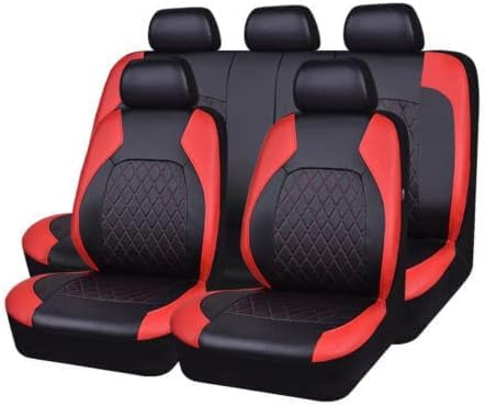 Auto Sitzbezügesets für Audi Q7(5seats),Leder Sitzschoner Schonbezug Wasserdichter Atmungsaktiv Bequem Autositzkissen Innenraum Zubehör,A/BlackRed von BDVIK