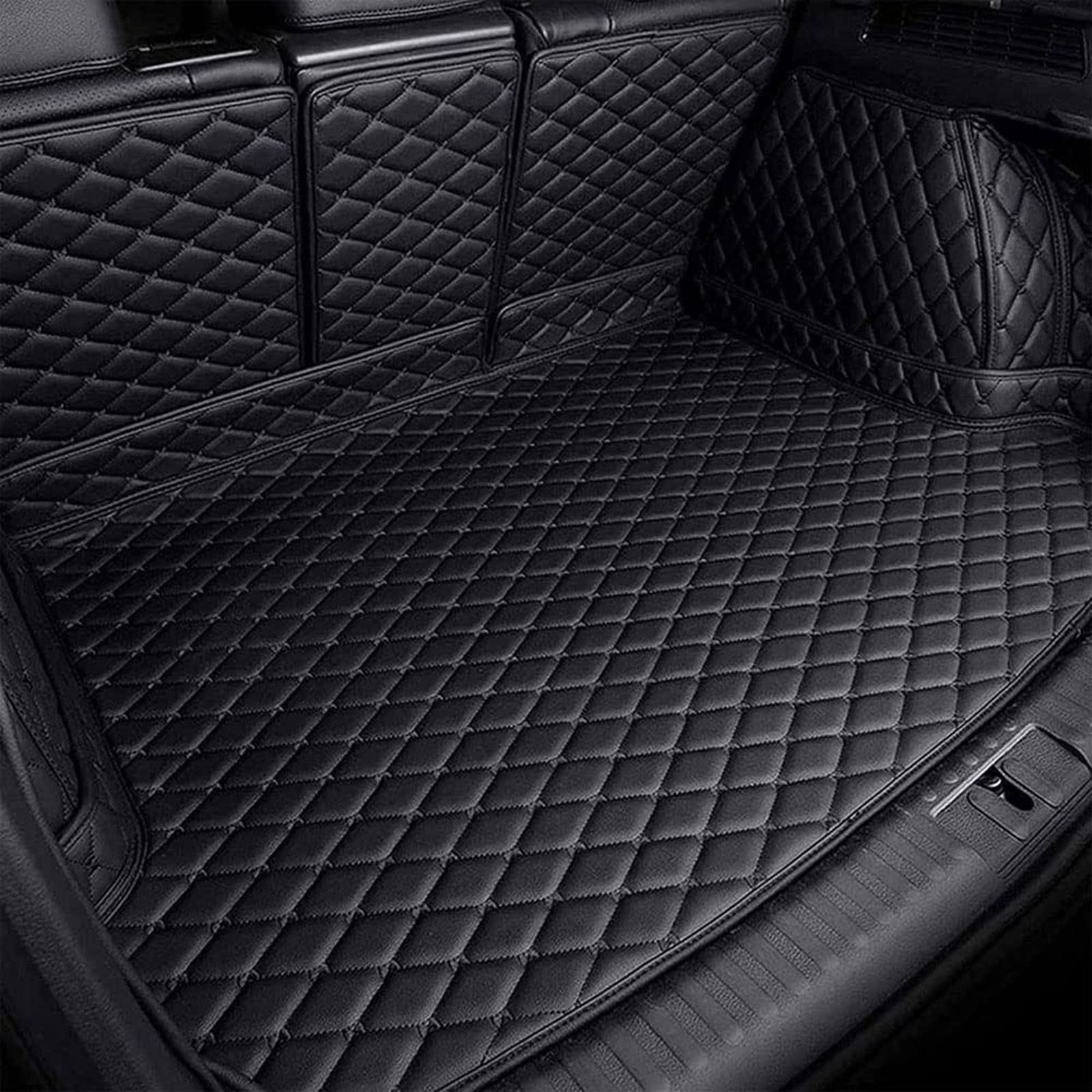 Auto Leder Kofferraum Matte für V-W Ti-guan II Allspace 2017-2022, Auto Benutzerdefinierte All Inclusive Leders Gepäc Kraumeinlage Kofferraumschutz Tray Zubehö (5 Seat, Black) von BEABAG
