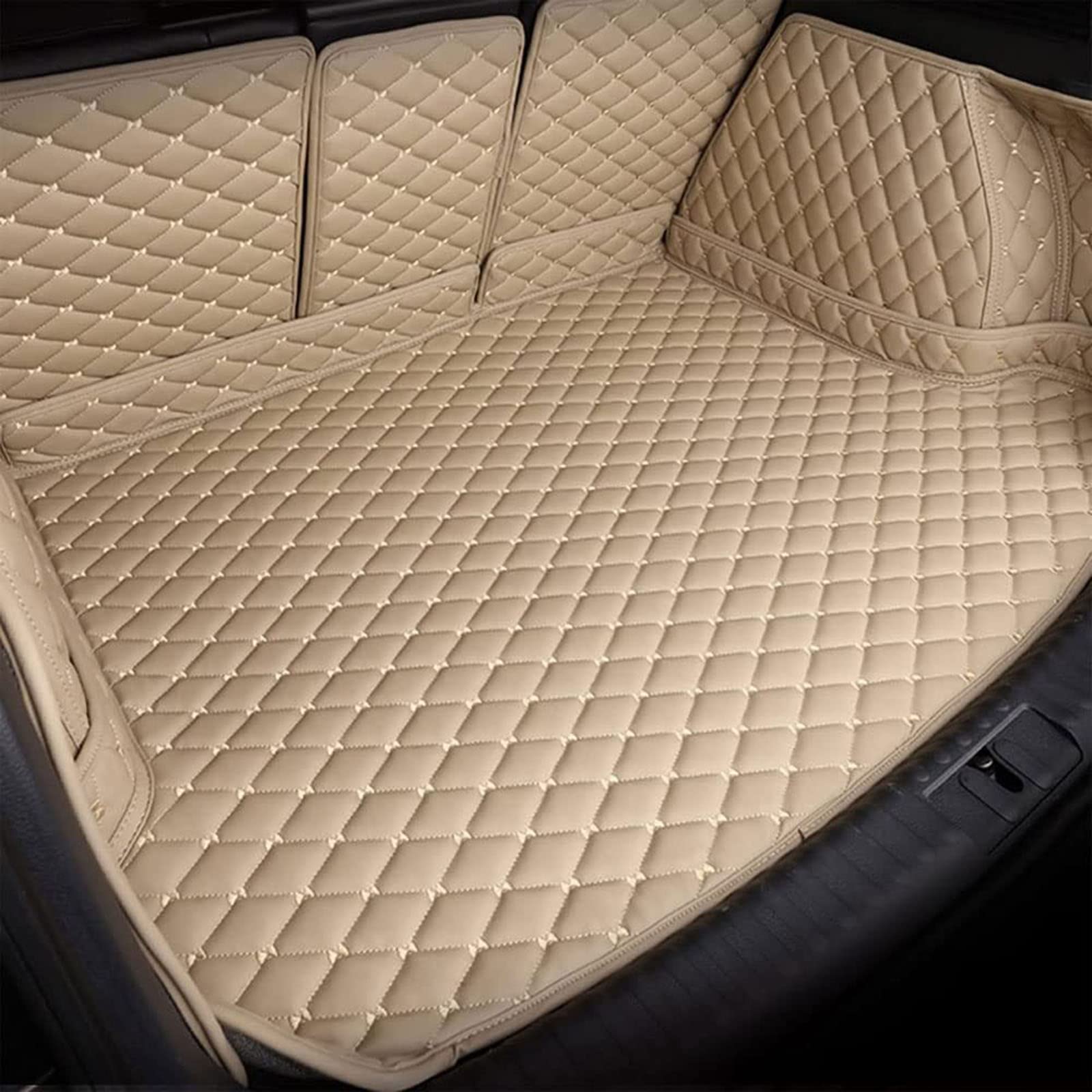 Auto Leder Kofferraum Matte für V-W Ti-guan II Allspace 2017-2022, Auto Benutzerdefinierte All Inclusive Leders Gepäc Kraumeinlage Kofferraumschutz Tray Zubehö (5 Seat, Beige-White) von BEABAG