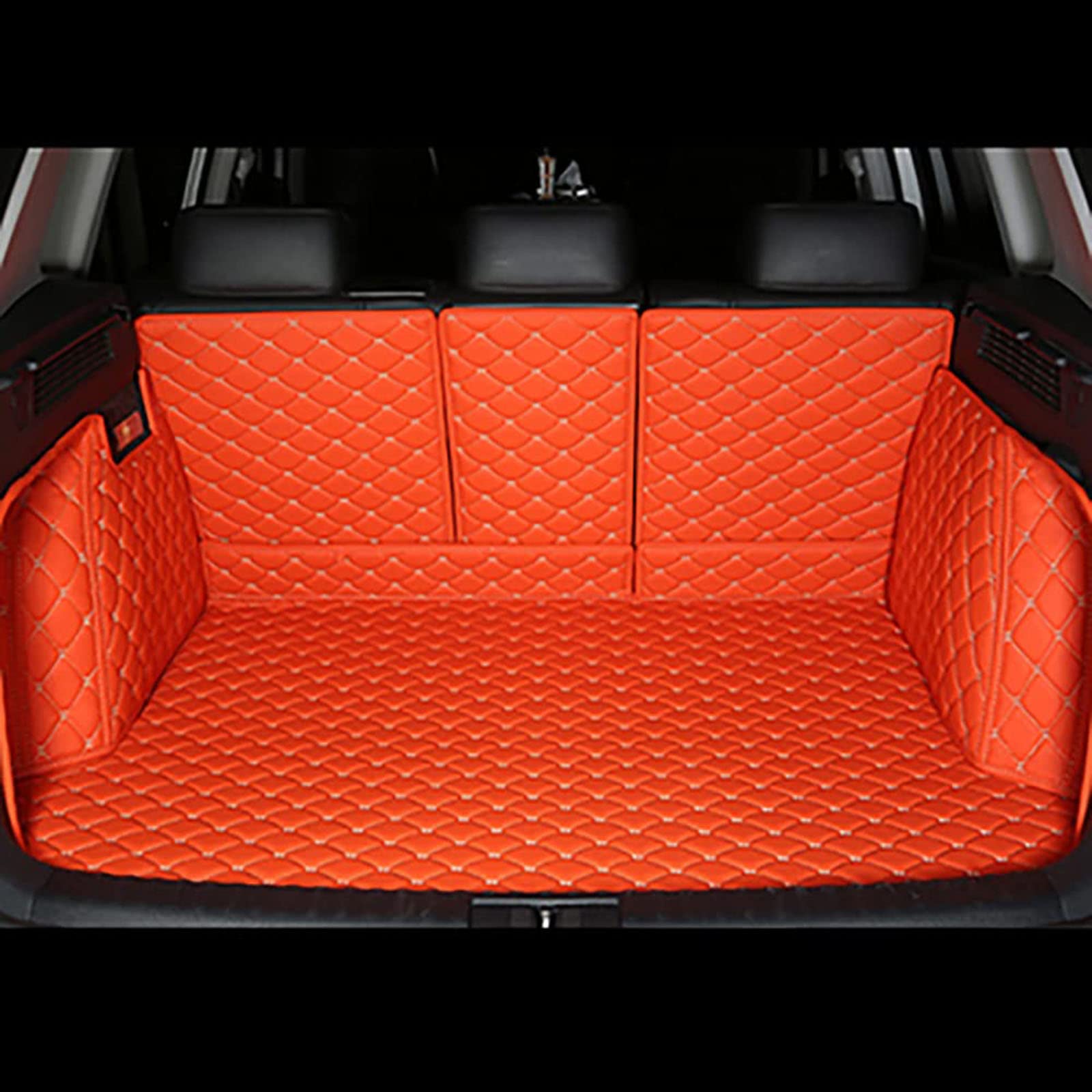 Auto Leder Kofferraum Matte für V-W Ti-guan II Allspace 2017-2022, Auto Benutzerdefinierte All Inclusive Leders Gepäc Kraumeinlage Kofferraumschutz Tray Zubehö (5 Seat, Orange) von BEABAG