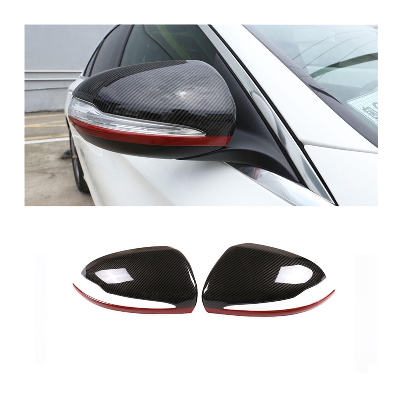 Auto Seitenspiegel Flügelspiegel Rückansicht Abdeckung Trim für -Für Benz CES GLC Klasse W205 X253 W222 W213 15-19 Interieur Zubehör Auto Innenraum(Carbon fiber Red) von BEEBY