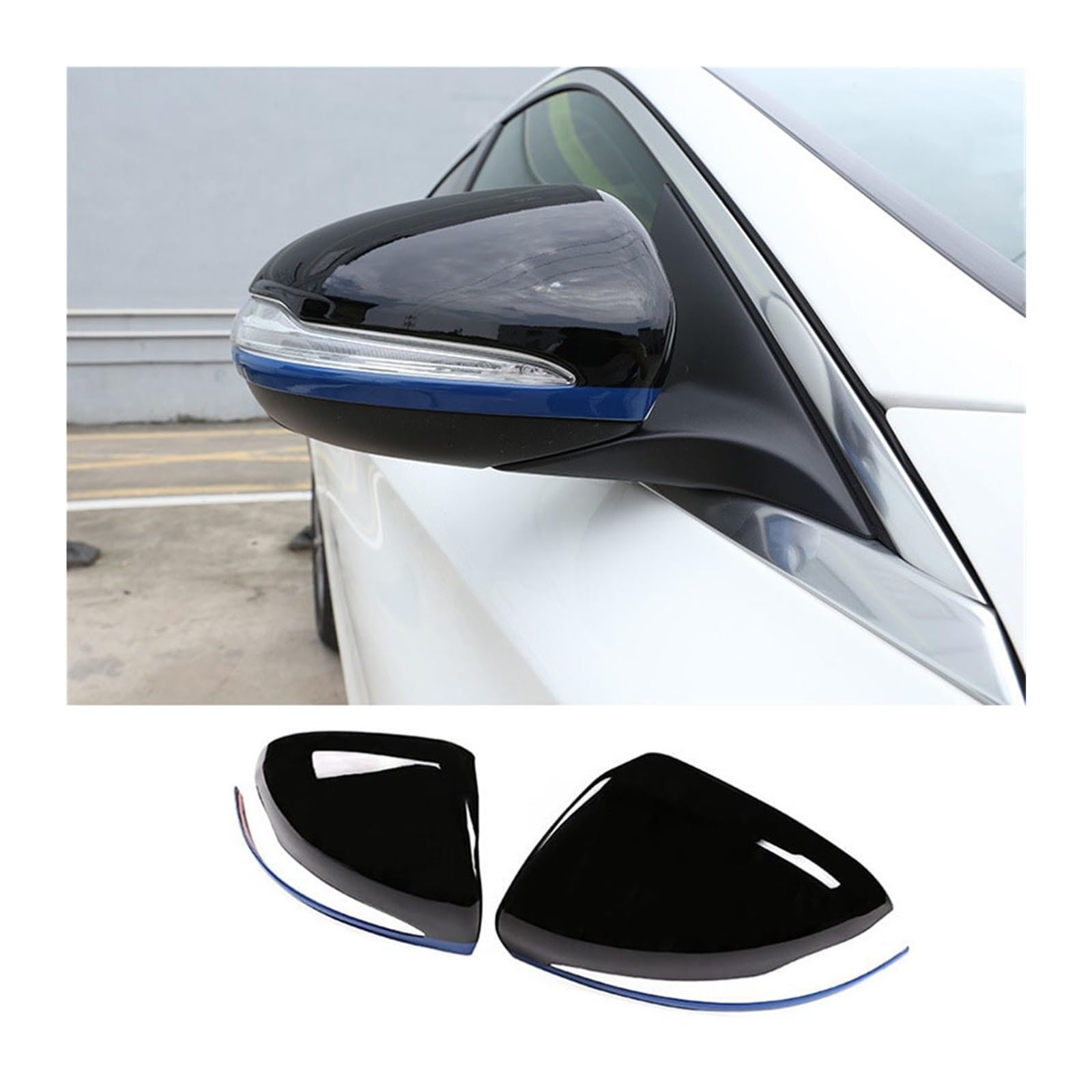 Auto Seitenspiegel Flügelspiegel Rückansicht Abdeckung Trim für -Für Benz CES GLC Klasse W205 X253 W222 W213 15-19 Interieur Zubehör Auto Innenraum(Piano black Blue) von BEEBY
