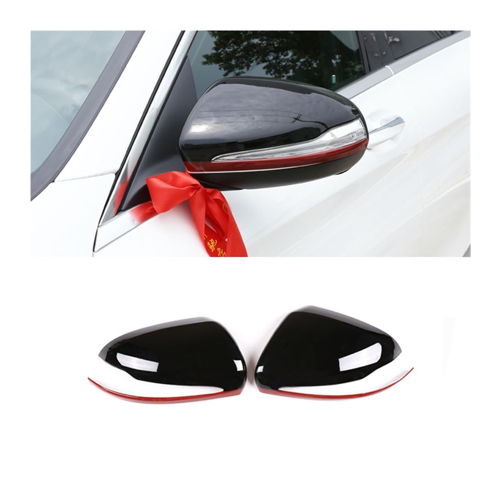 Auto Seitenspiegel Flügelspiegel Rückansicht Abdeckung Trim für -Für Benz CES GLC Klasse W205 X253 W222 W213 15-19 Interieur Zubehör Auto Innenraum(Piano black Red) von BEEBY