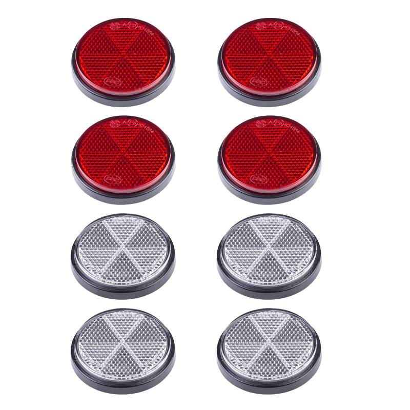 BEIJISTAR Anhänger Reflektoren Kit, 4 x Rot 4 x Weiß Rund Selbstklebend Reflektor, Anhänger Katzenauge Reflektor, für Torpfosten Zäune LKW RV Wohnwagen von BEIJISTAR