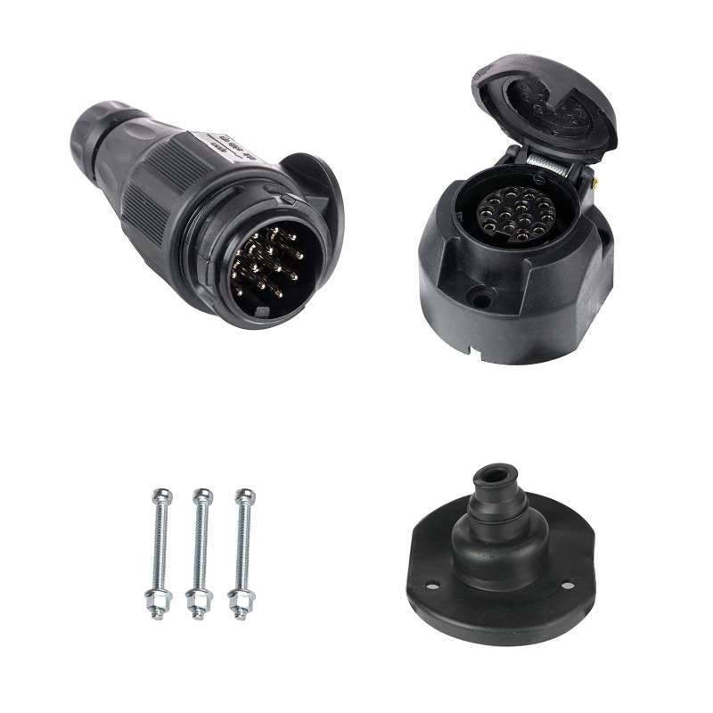 BEIJISTAR Anhängerstecker 13 Polig & Anhängersteckdose 13 Polig mit Gummidichtung, 12V Wasserdichter 13 Poliger Anhängerstecker und Steckdose, für LKW RV Autos Boot Anhänger Zubehör von BEIJISTAR