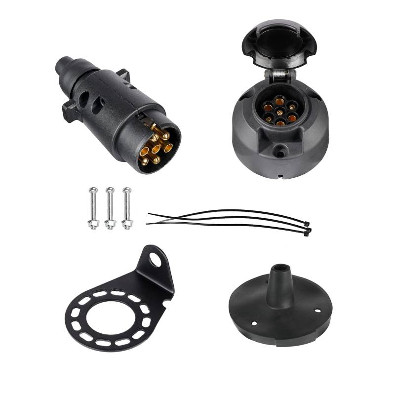 BEIJISTAR Anhängerstecker & Steckdose 7 Polig mit Gummidichtung und Metallhalterung, 12V Wasserdichter 7 Poliger Anhängerstecker und Steckdose, für LKW RV Autos Boot Anhänger (Gummistiefel) von BEIJISTAR