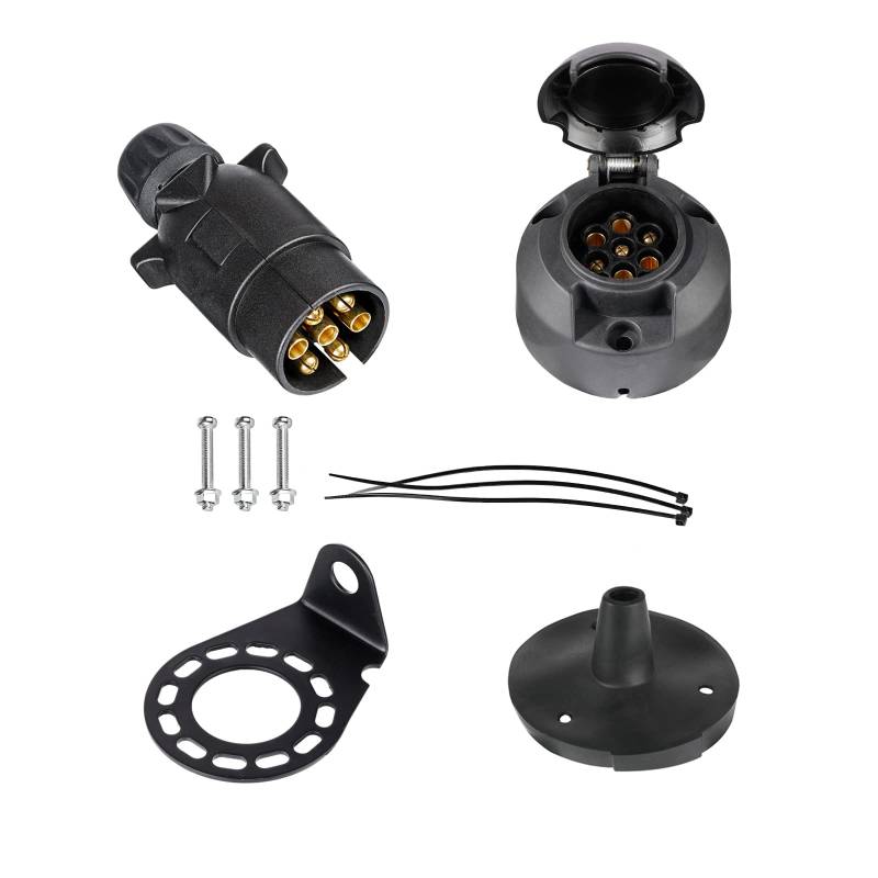 BEIJISTAR Anhängerstecker & Steckdose 7 Polig mit Gummidichtung und Metallhalterung, 12V Wasserdichter 7 Poliger Anhängerstecker und Steckdose, für LKW RV Autos Boot Anhänger Zubehör (Schraubende) von BEIJISTAR