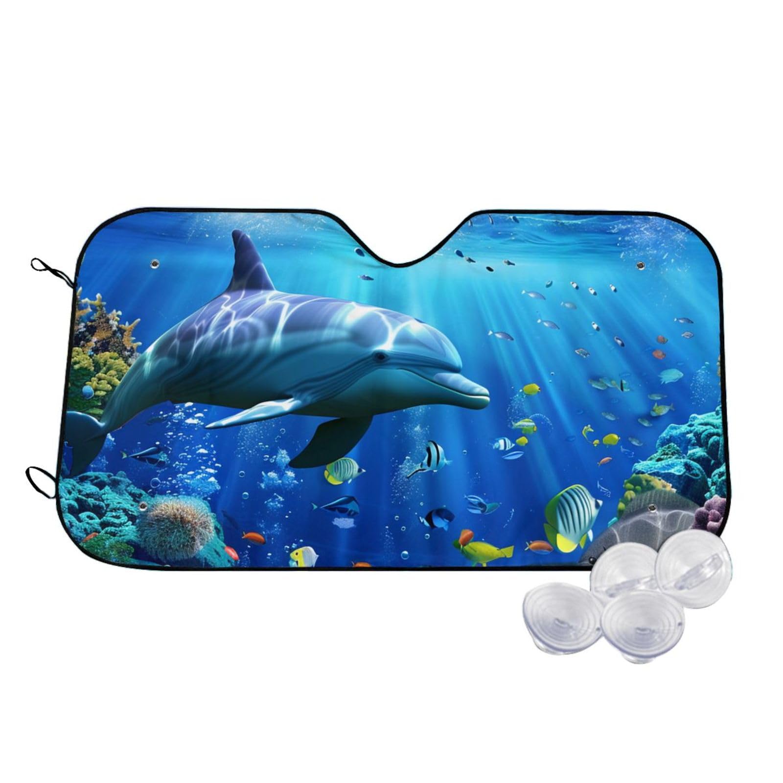 3D Underwater World Fish Delphi Printed Car Windshield Sun Shade Blocks UV Rays, Car Front Window Sunshade Cute Sun Visor Protector Car Window Shades for Truck SUV Medium von BEIVGOXL