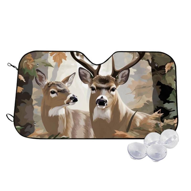 Camouflage Deer_1 Bedruckter Sonnenschutz für die Windschutzscheibe blockiert UV-Strahlen, Sonnenschutz für die Frontscheibe, niedlicher Sonnenschutz, Auto-Fensterschutz für LKW, SUV, klein von BEIVGOXL