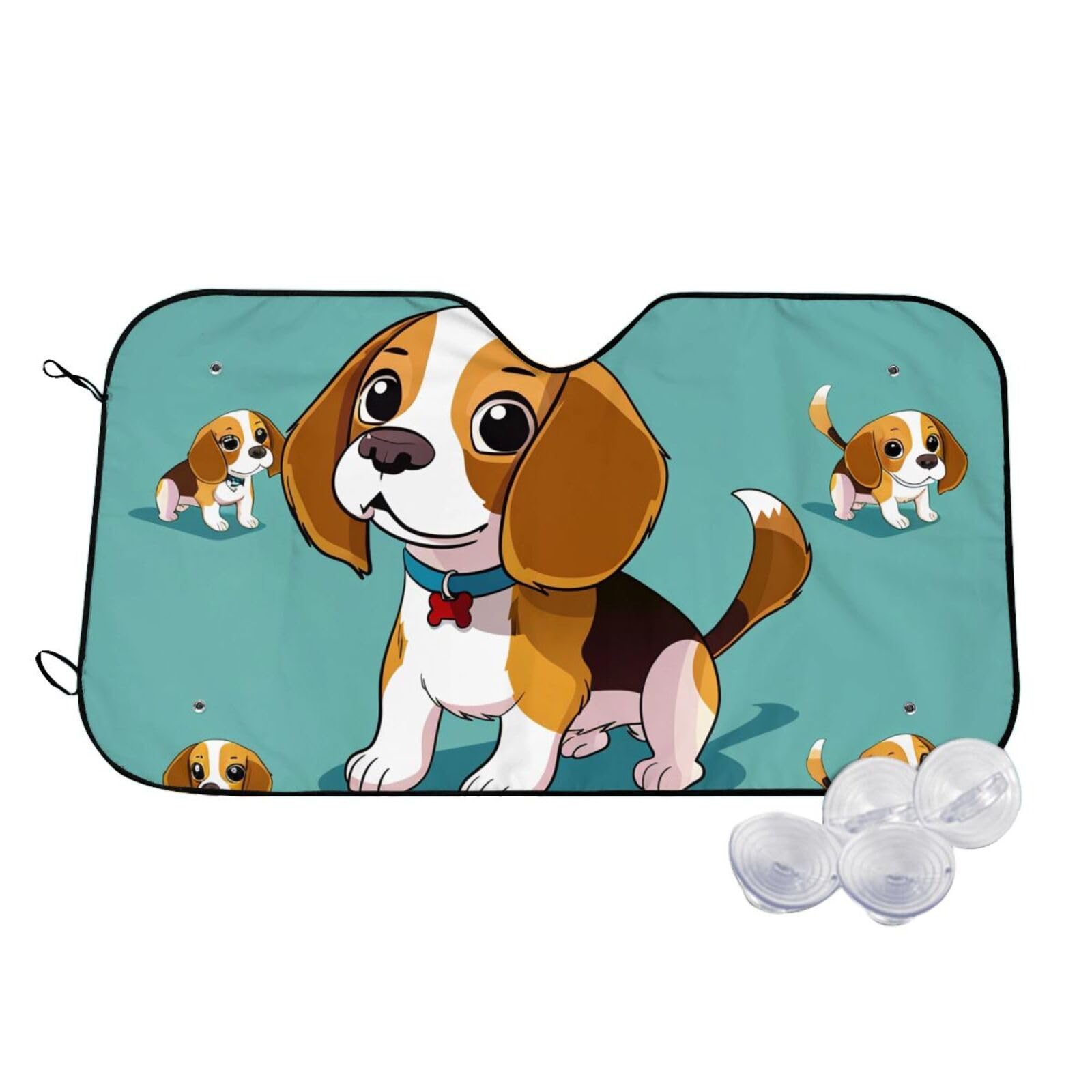 Cartoon Beagle Dog Printed Car Windshield Sun Shade Blocks UV Rays, Car Front Window Sunshade Cute Sun Visor Protector Car Window Shades for Truck SUV Medium von BEIVGOXL