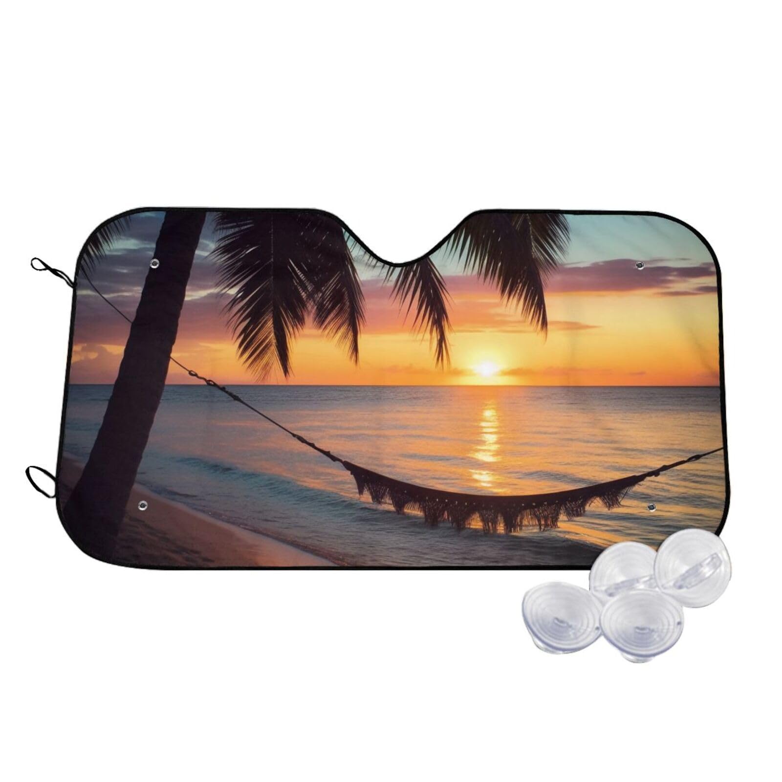 Coconut Beach Sunset Hammock Printed Car Windshield Sun Shade Blocks UV Rays, Car Front Window Sunshade Cute Sun Visor Protector Car Window Shades for Truck SUV Medium von BEIVGOXL