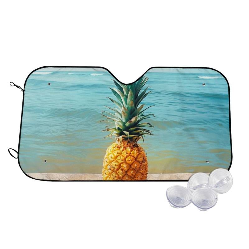 Pineapple by The Sea bedruckter Auto-Windschutzscheiben-Sonnenschutz, blockiert UV-Strahlen, Auto-Sonnenschutz, niedliche Sonnenblende, Schutz, Autofenster-Sonnenschutz für LKW, SUV, klein von BEIVGOXL