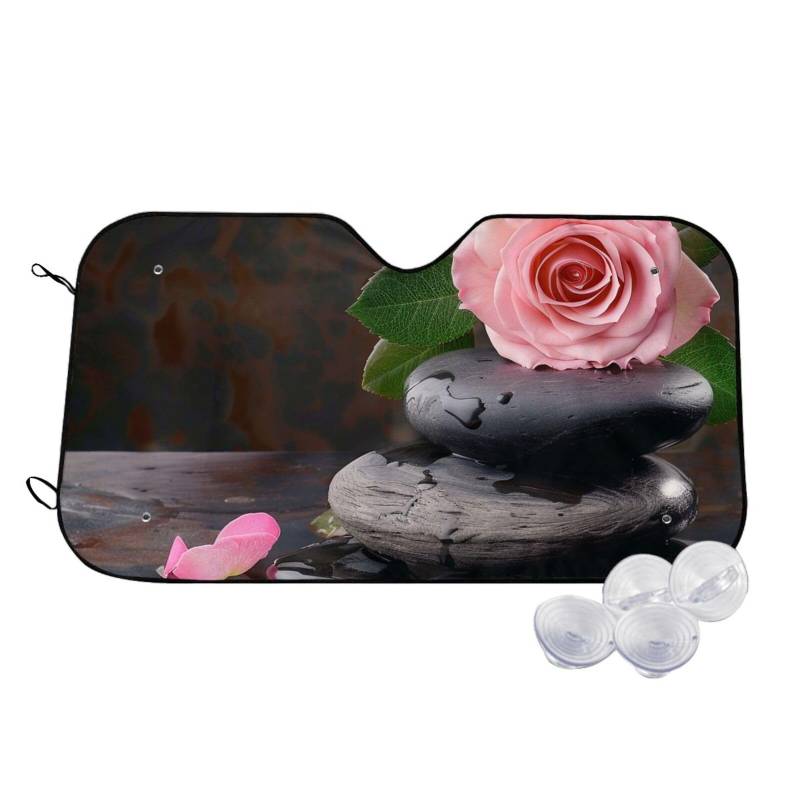 Spa Stone and Rose Flowers Printed Car Windshield Sun Shade Blocks UV Rays, Car Front Window Sunshade Cute Sun Visor Protector Car Window Shades for Truck SUV Medium von BEIVGOXL