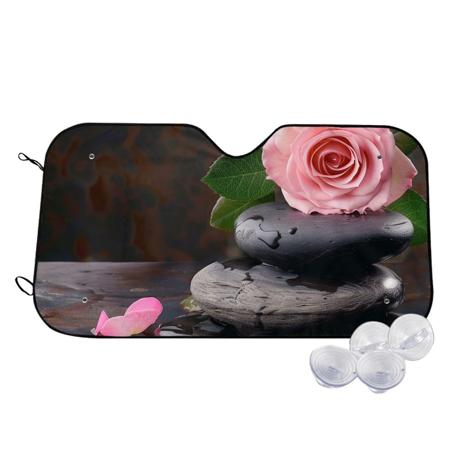 Spa Stone and Rose Flowers Printed Car Windshield Sun Shade Blocks UV Rays, Car Front Window Sunshade Cute Sun Visor Protector Car Window Shades for Truck SUV Small von BEIVGOXL