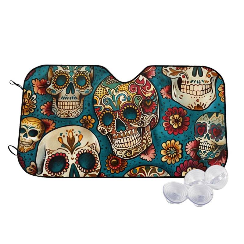 Sugar Skulls Print Printed Car Windshield Sun Shade Blocks UV Rays, Car Front Window Sunshade Cute Sun Visor Protector Car Window Shades for Truck SUV Medium von BEIVGOXL