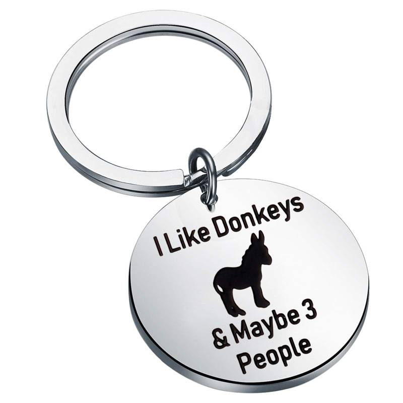 BEKECH Lustiger Esel Geschenk Esel Schlüsselanhänger I Like Donkeys & Maybe 3 People Donkey Keychain, silber, Small von BEKECH