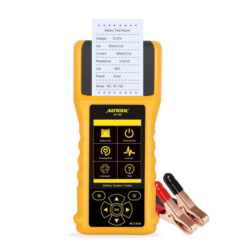 12V / 24V Autobatterie Tester 20-2500 DIN Batterietester Analysator Diagnosewerkzeug mit Eingebautem Thermodrucker und Großem Buntem Display von BELEY