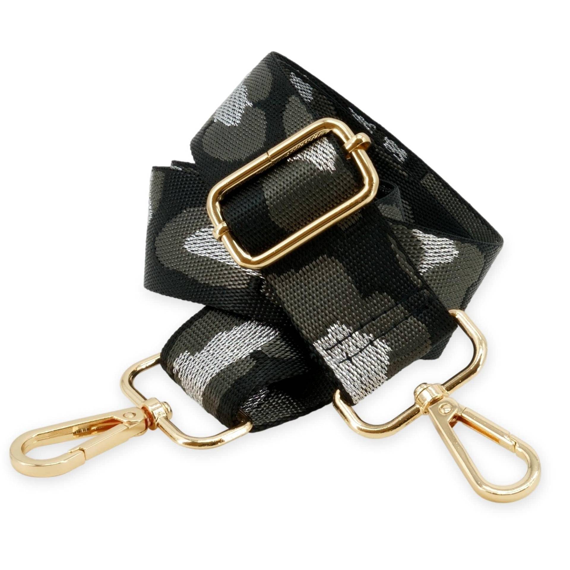 BENAVA Verstellbarer Schulterriemen für Taschen 75-135 cm | Taschengurt Schwarz Breit 38mm | Farbe Karabiner Gold | Taschengurte zum Wechseln | Schultergurt für Taschen von BENAVA