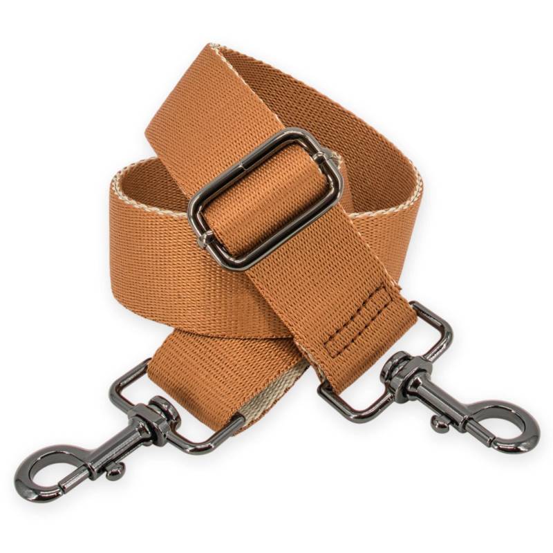 BENAVA Taschengurt für Taschen Camel Braun Verstellbar Karabiner Farbe Schwarz | Schultergurt für Handtaschen Bag Strap | Bunte Taschenhenkel Breit | Taschenriemen 75-135 cm von BENAVA