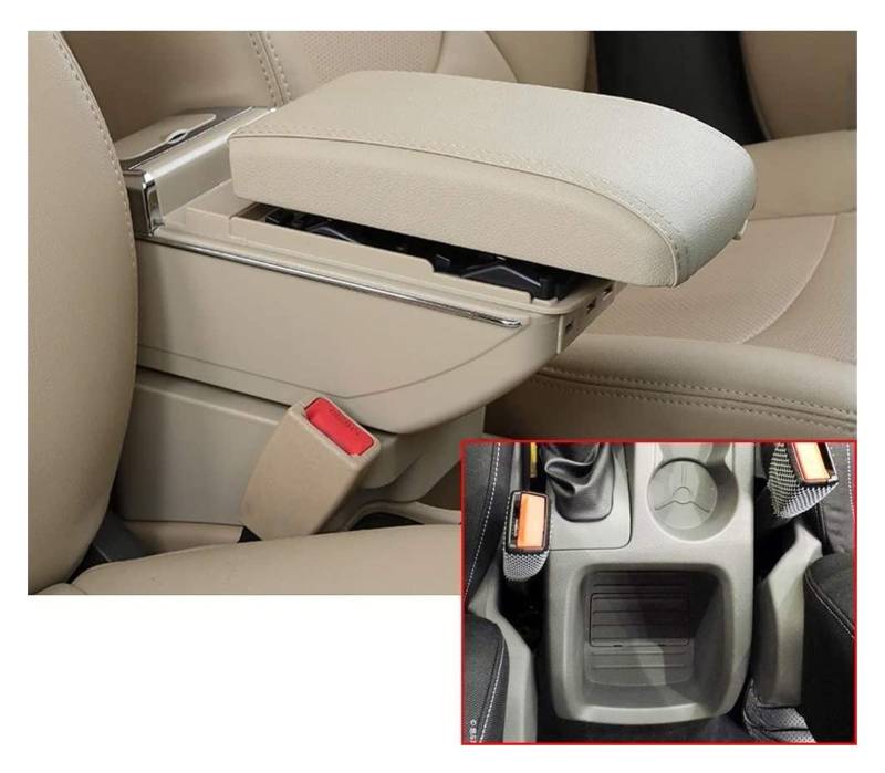 Mittelkonsolen Für Kfz Für F&ord Focus 2 MK2 2009-2012 Auto Armlehne Box Center Console Zubehör Ladefunktion mit 7 USB Ports eingebaut Hell Armlehnen(Beige) von BENELKZAFA